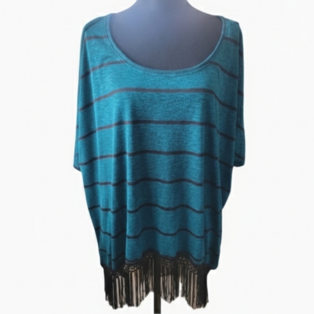 New French Laundry Teal and Black Striped Knit Top